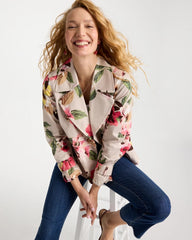 Cotton-Stretch Floral Trench Coat Smokey Taupe - Chico's