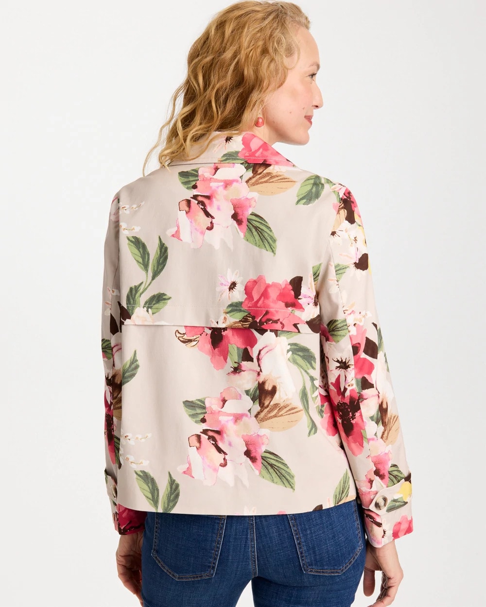Cotton-Stretch Floral Trench Coat Smokey Taupe - Chico's