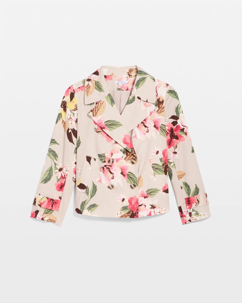 Cotton-Stretch Floral Trench Coat Smokey Taupe - Chico's
