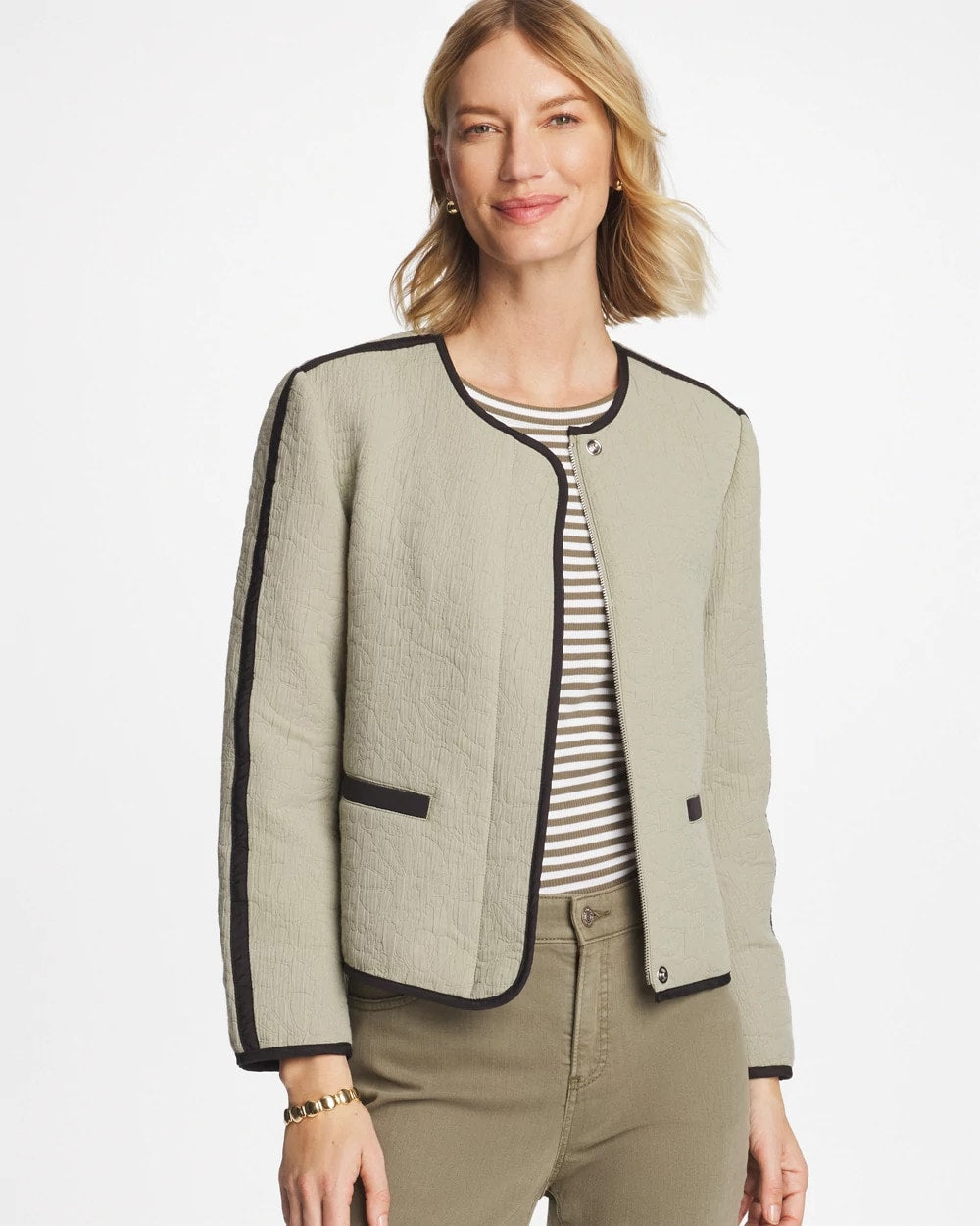 Collarless Quilted Box Jacket Seagrass Green - Chico's