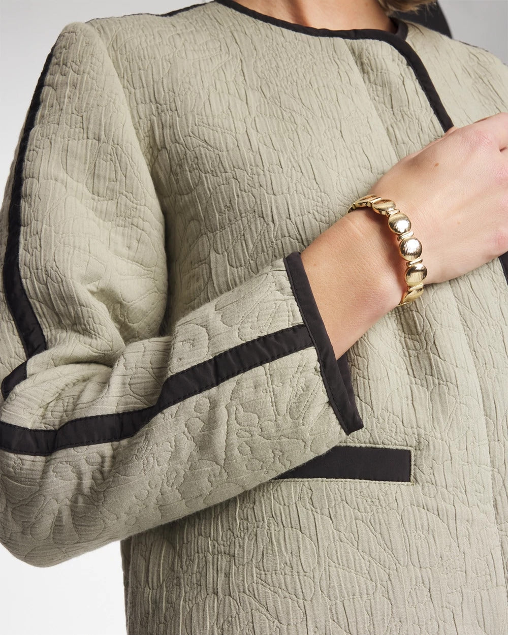 Collarless Quilted Box Jacket Seagrass Green - Chico's