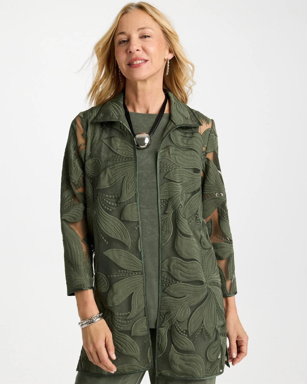 Travelers™ Collection Applique Embroidered Jacket Kelp Forest - Chico's