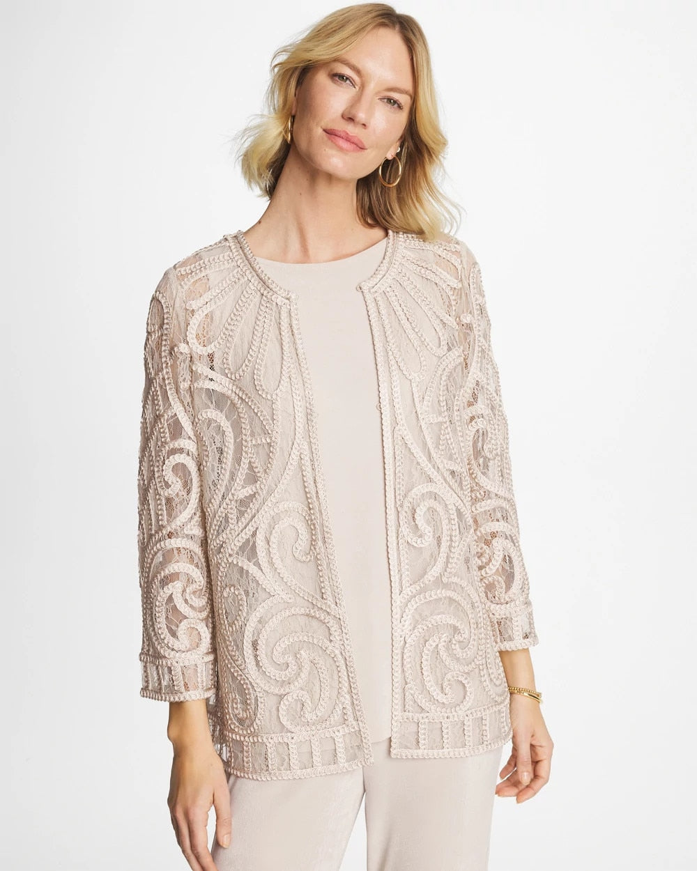 Travelers™ Short Embroidered Lace Jacket Smokey Taupe - Chico's