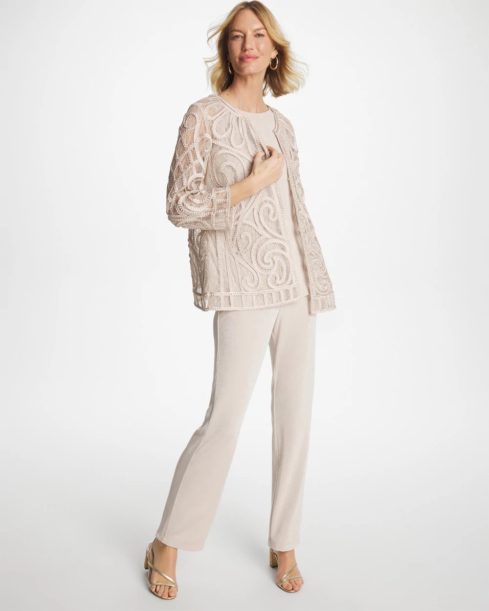 Travelers™ Short Embroidered Lace Jacket Smokey Taupe - Chico's