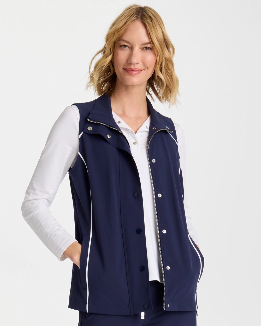 Zenergy® UPF Full Snap Vest Passport Blue - Chico's
