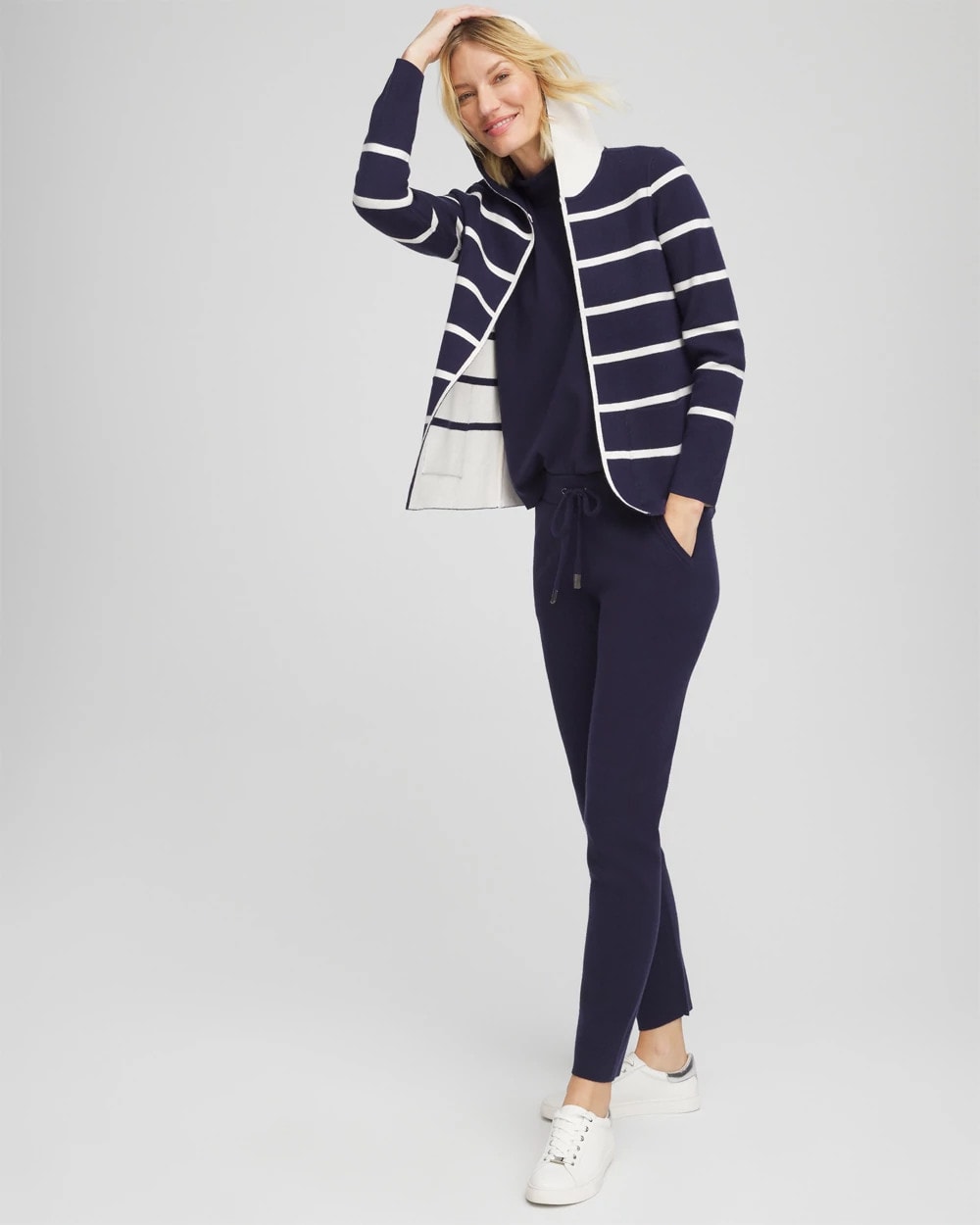 Zenergy® Luxe Reversible Stripe Cardigan Passport Blue - Chico's