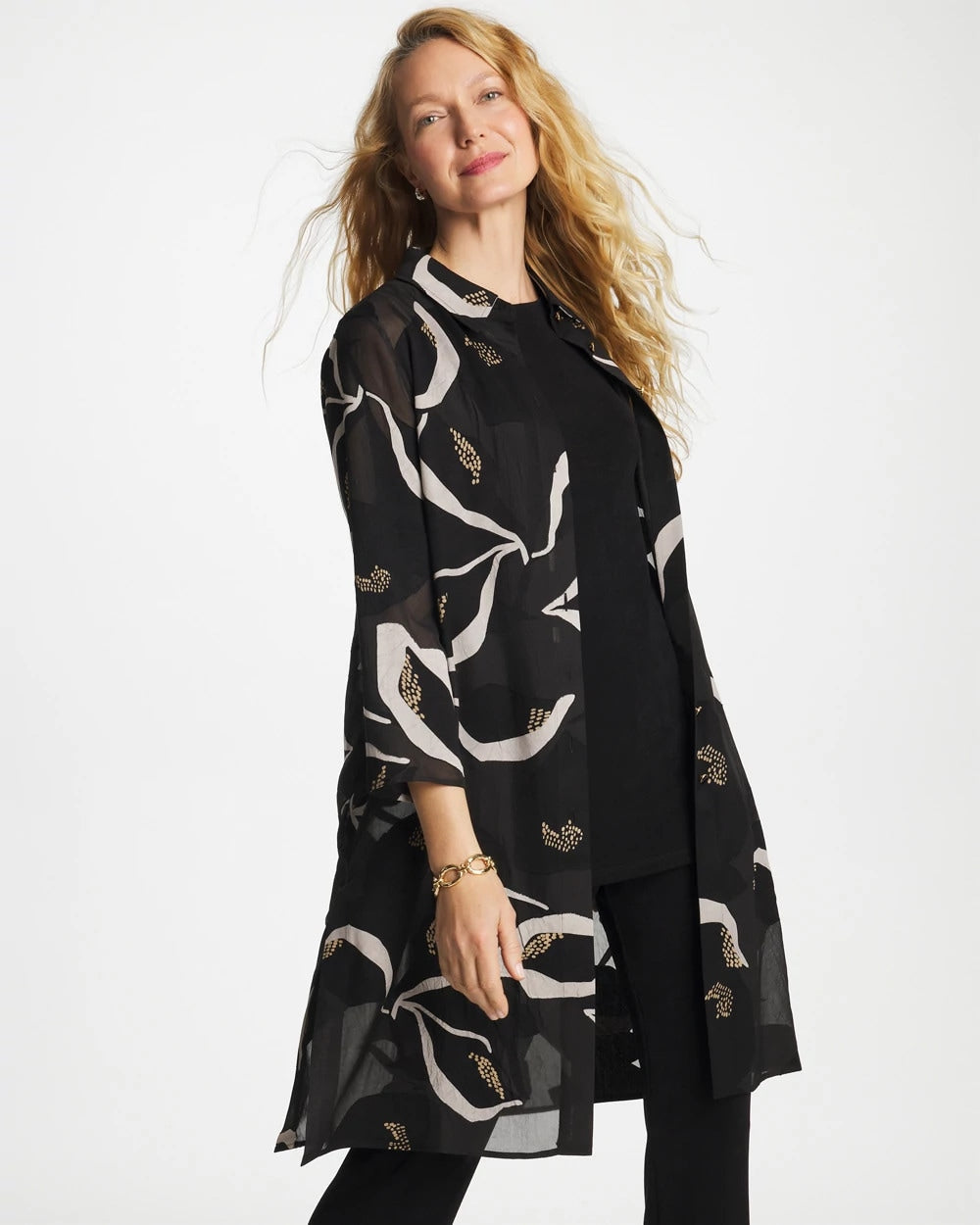 Travelers™ Collection Burnout Peace Lily Topper Travelers Black - Chico's