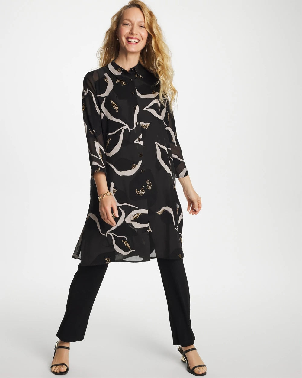 Travelers™ Collection Burnout Peace Lily Topper Travelers Black - Chico's
