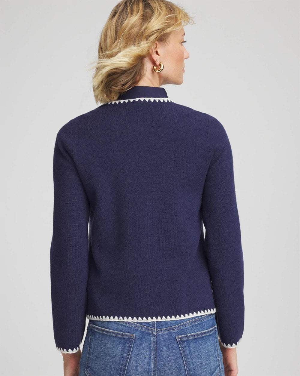 Blanket Stitch Crewneck Cardigan Passport Blue - Chico's