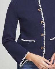 Blanket Stitch Crewneck Cardigan Passport Blue - Chico's