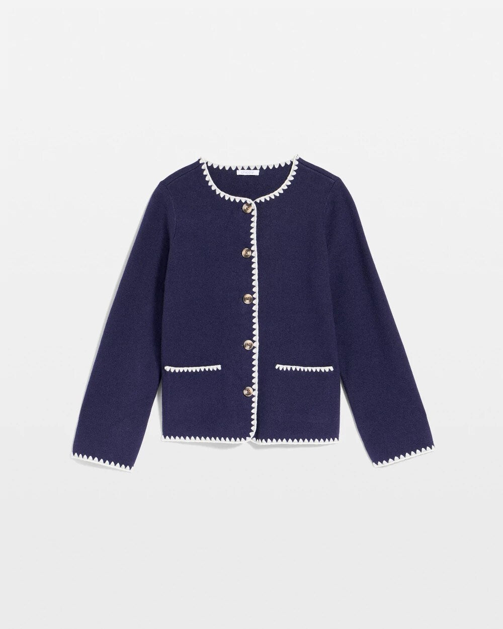 Blanket Stitch Crewneck Cardigan Passport Blue - Chico's