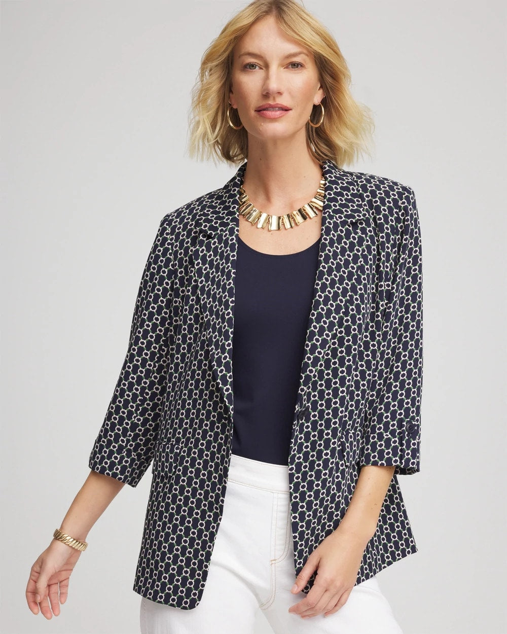 Printed Soft Crepe Blazer Passport Blue - Chico's