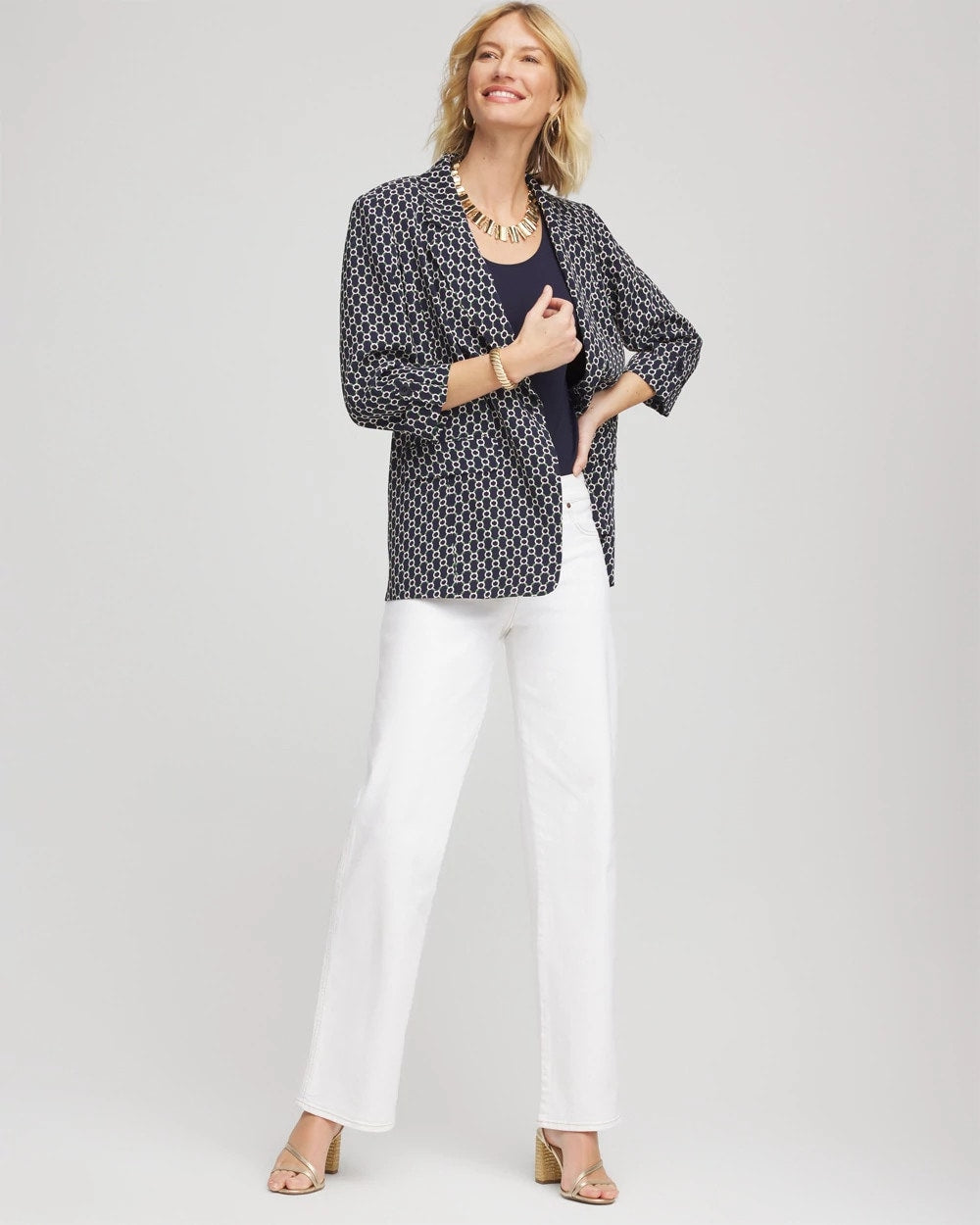 Printed Soft Crepe Blazer Passport Blue - Chico's