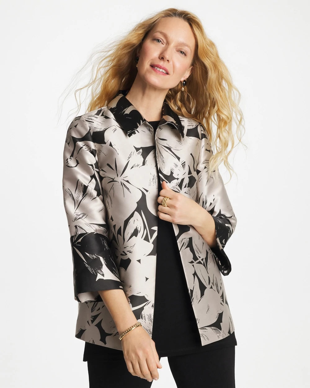 Travelers™ Collection Floral Jacquard Jacket Smokey Taupe - Chico's