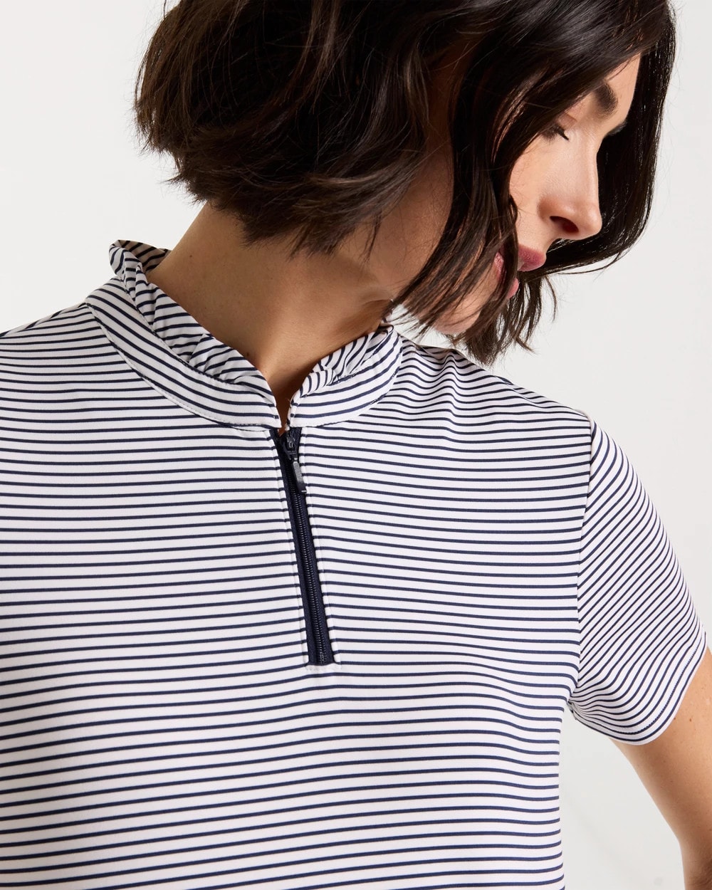 Zenergy® UPF Ruffle Striped Half Zip Passport Blue - Chico's