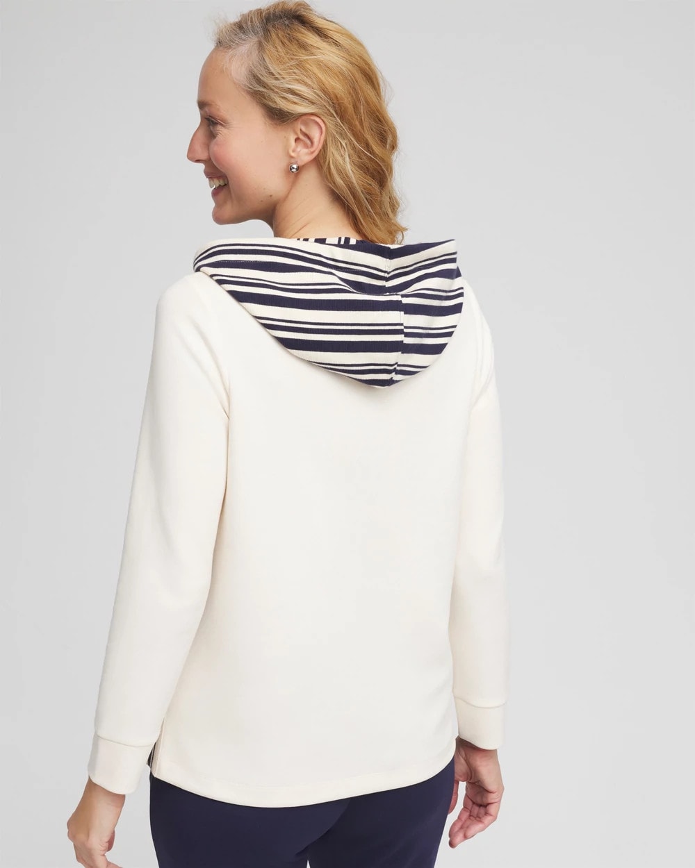 Zenergy® Double-Knit Stripe Hood Tunic English Cream - Chico's