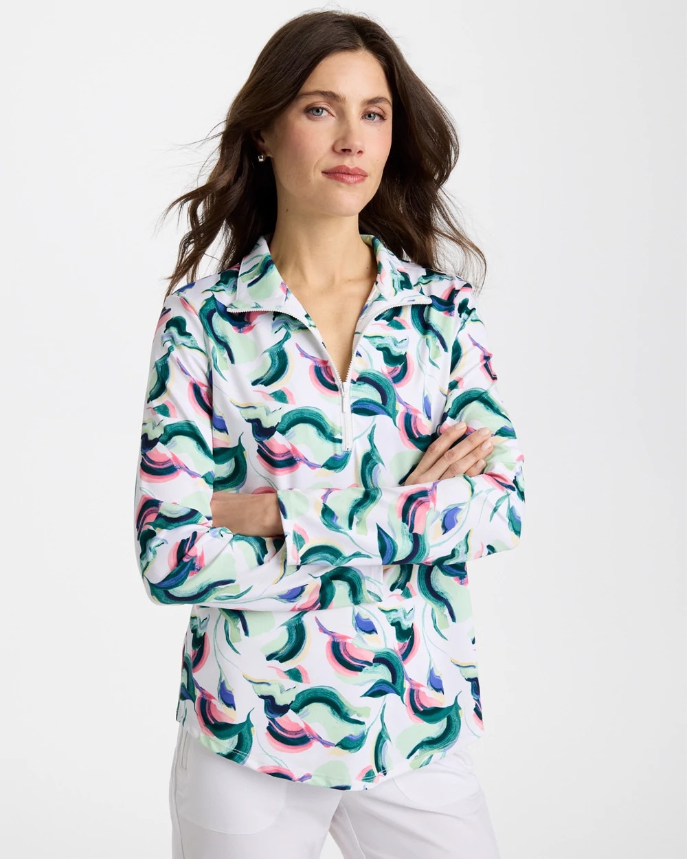 Zenergy® UPF Blooms Mock Zip Polo Blossom - Chico's