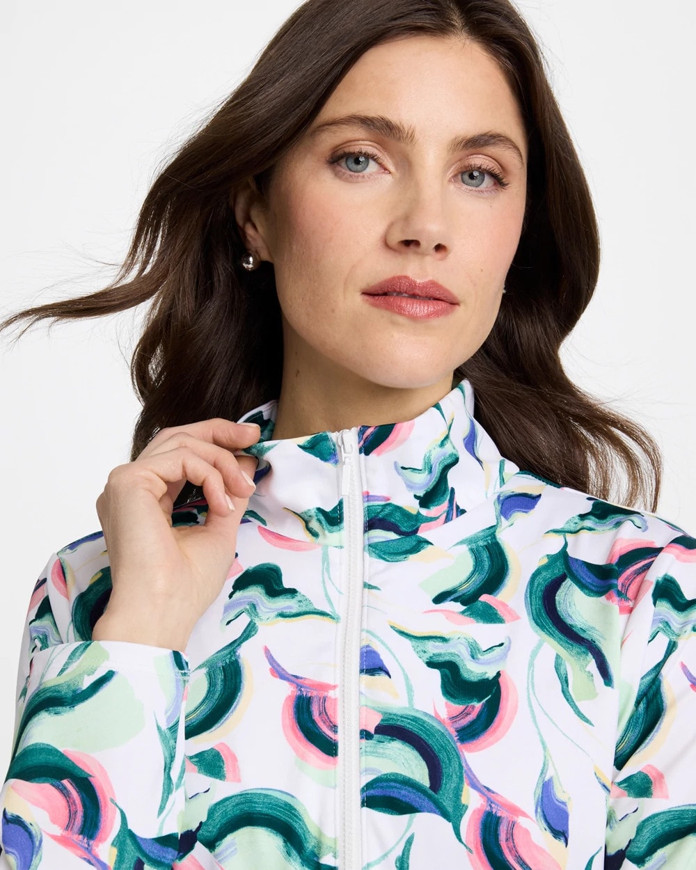 Zenergy® UPF Blooms Mock Zip Polo Blossom - Chico's