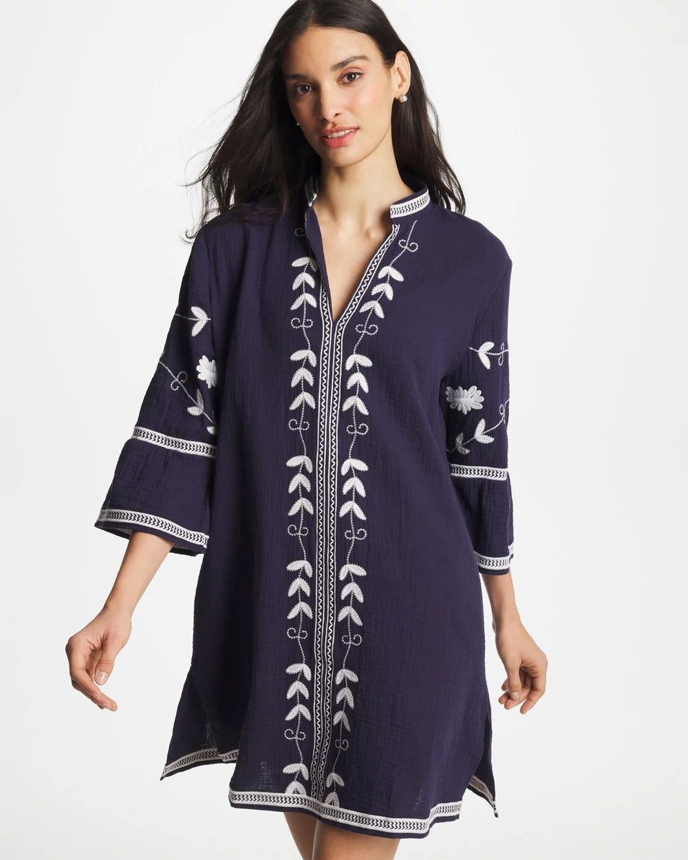 Woven Embroidered Swim Cover-Up Passport Blue - Chico's