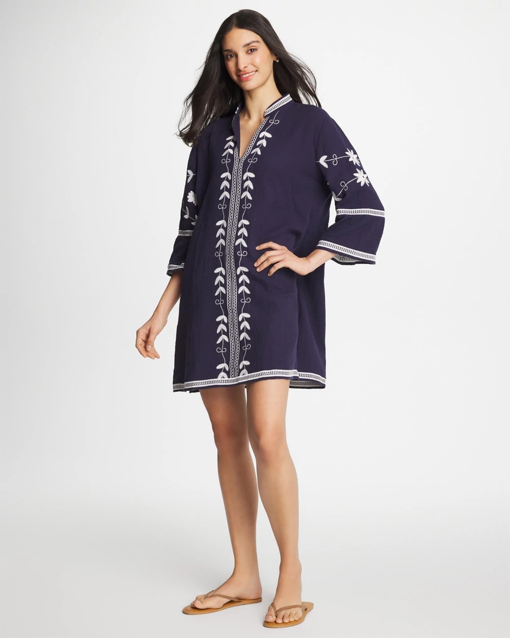 Woven Embroidered Swim Cover-Up Passport Blue - Chico's