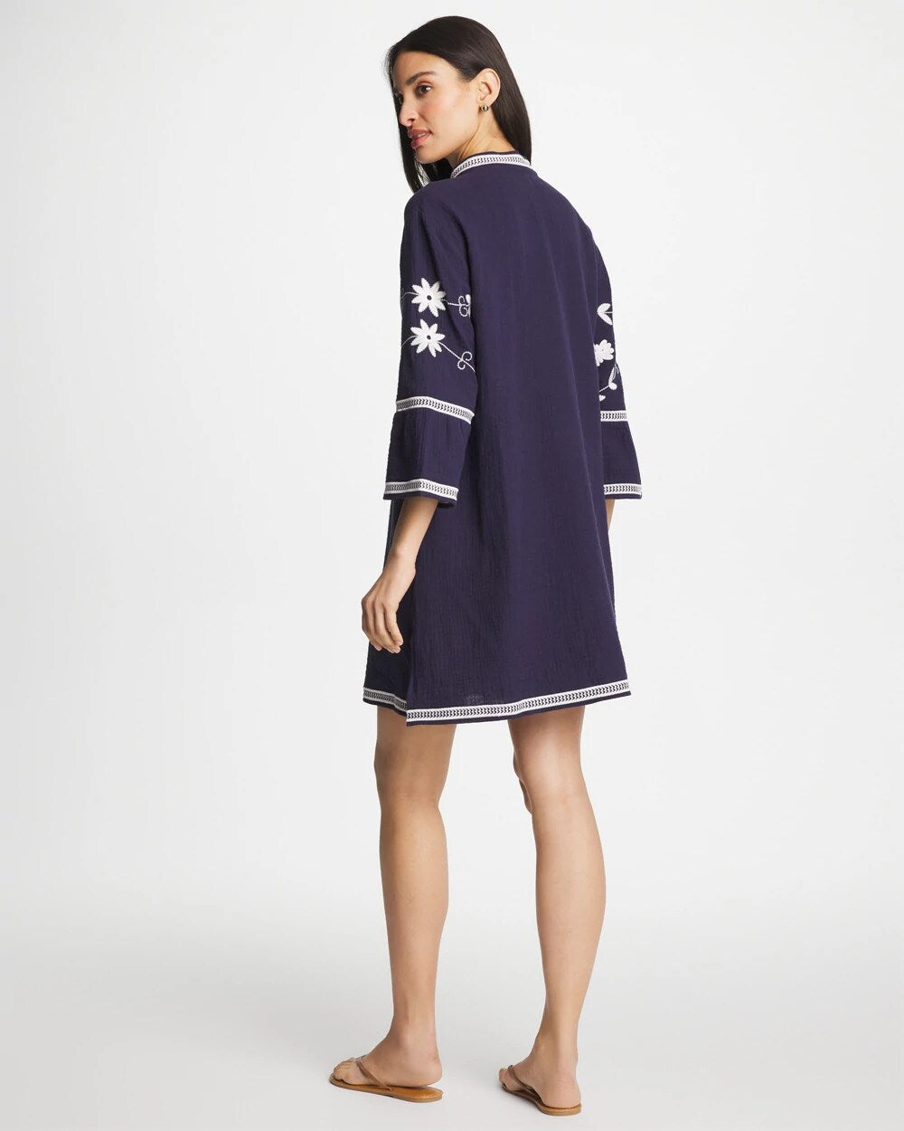 Woven Embroidered Swim Cover-Up Passport Blue - Chico's