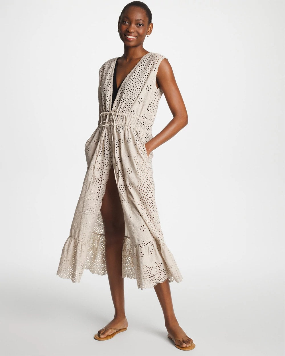 Woven Eyelet Swim Cover-Up Dress Smokey Taupe - Chico's