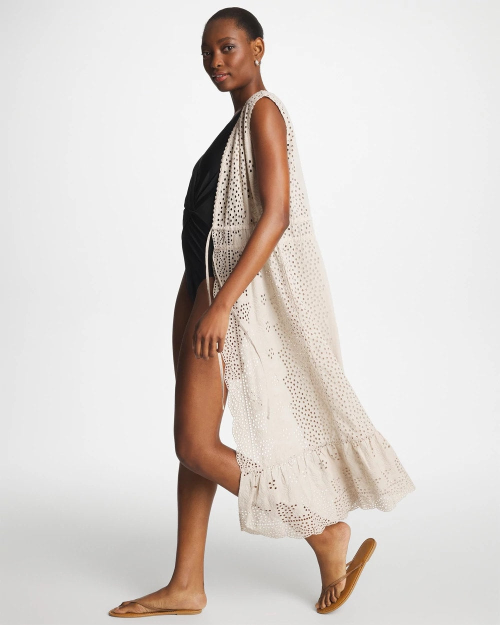 Woven Eyelet Swim Cover-Up Dress Smokey Taupe - Chico's