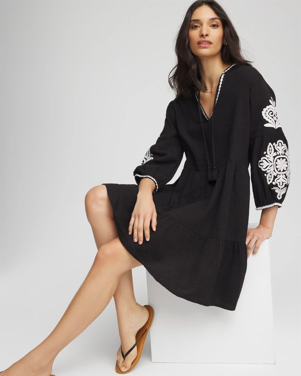 Woven Embroidered Swim Cover-Up Black - Chico's