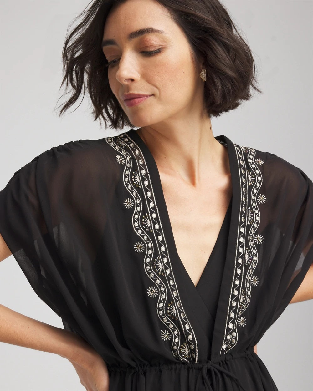 Miraclesuit® Beach Embroidered Long Kimono Black - Chico's