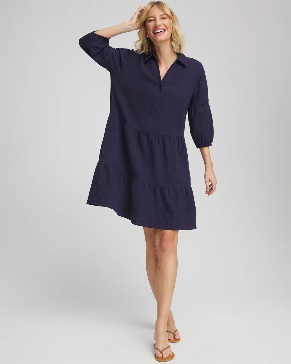 Woven Tiered Swim Cover-Up Dress Passport Blue - Chico's