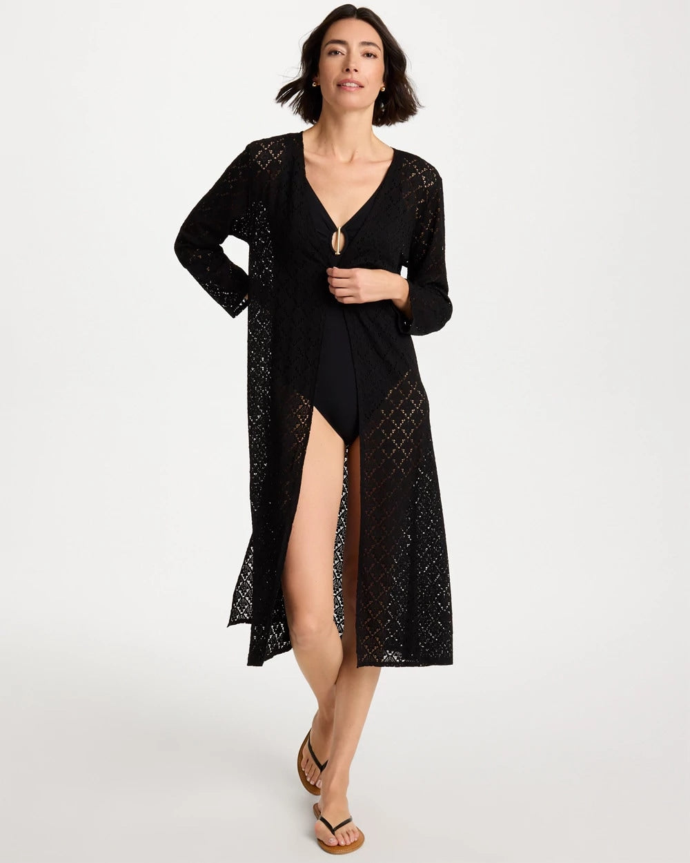 Long Knit Swim Cover-Up Black - Chico's