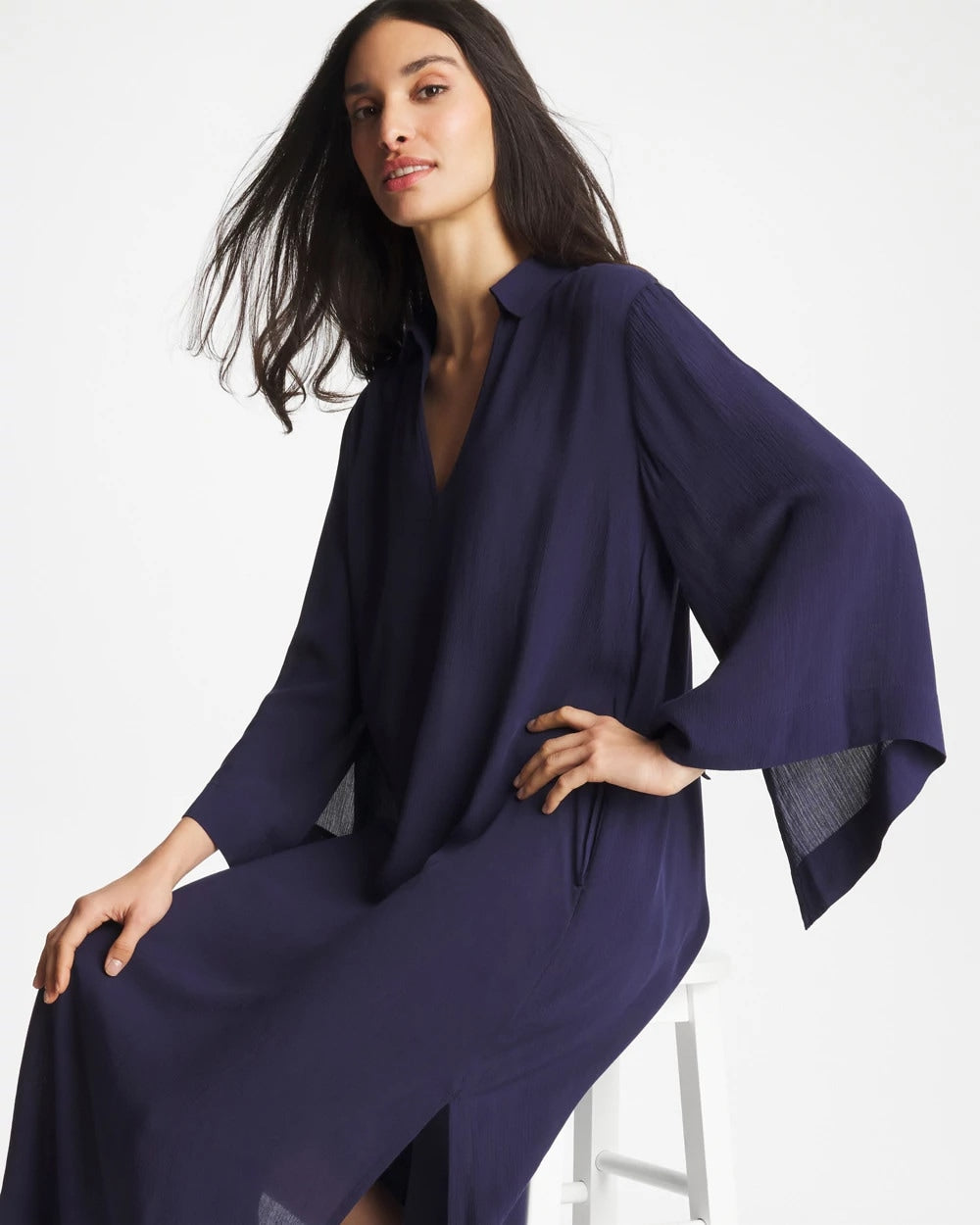 Woven Collar Swim Cover-Up Passport Blue - Chico's