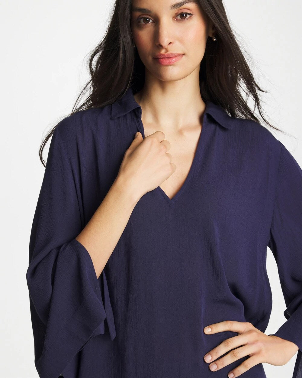 Woven Collar Swim Cover-Up Passport Blue - Chico's