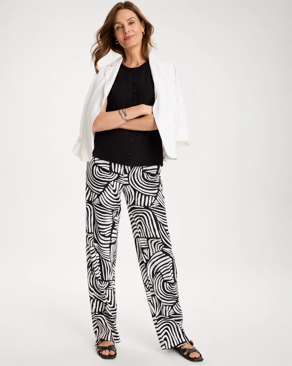 Geo Pull-On Wide-Leg Linen Pants Alabaster - Chico's