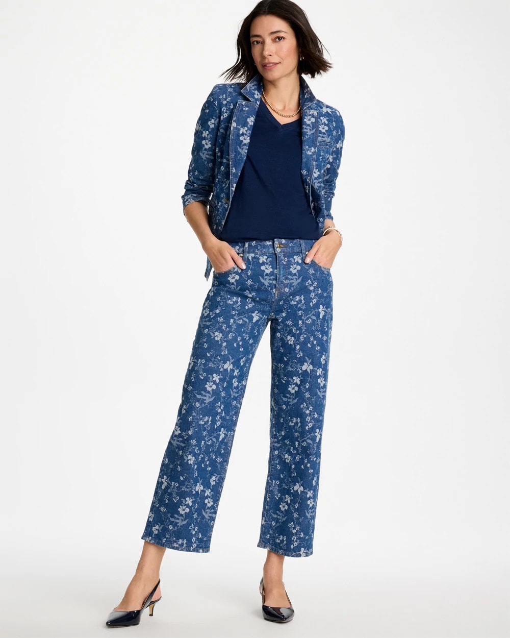 Girlfriend Wide Floral Crop Jean Indigo - Chico's