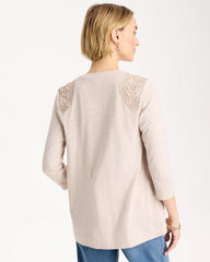 Embroidered Cotton Slub 3/4 Sleeve Cardigan Smokey Taupe - Chico's