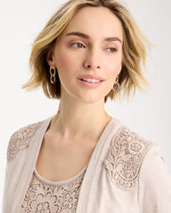 Embroidered Cotton Slub 3/4 Sleeve Cardigan Smokey Taupe - Chico's