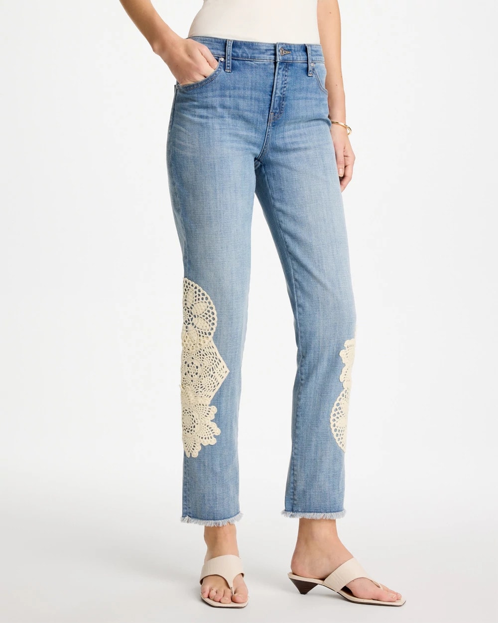 Girlfriend Slim Crochet Fray Ankle Jeans Coral Reef Indigo - Chico's