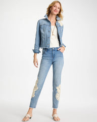 Girlfriend Slim Crochet Fray Ankle Jeans Coral Reef Indigo - Chico's