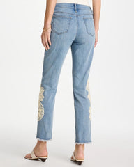 Girlfriend Slim Crochet Fray Ankle Jeans Coral Reef Indigo - Chico's