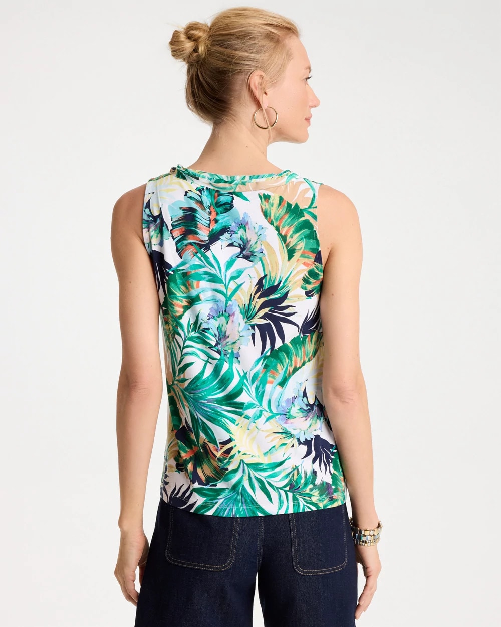 Tropical Jersey Satin Tank Top Topanga Green - Chico's