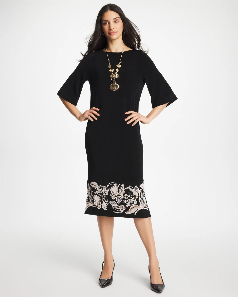 Travelers™ Border Kimono Sleeve Dress Travelers Black - Chico's