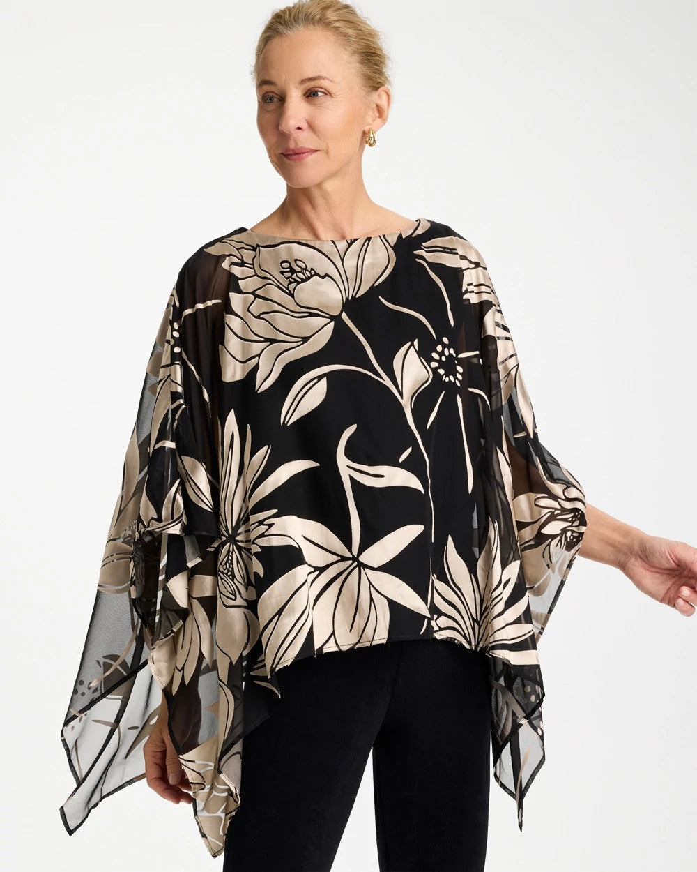Travelers™ Burnout Floral Chiffon Top Travelers Black - Chico's