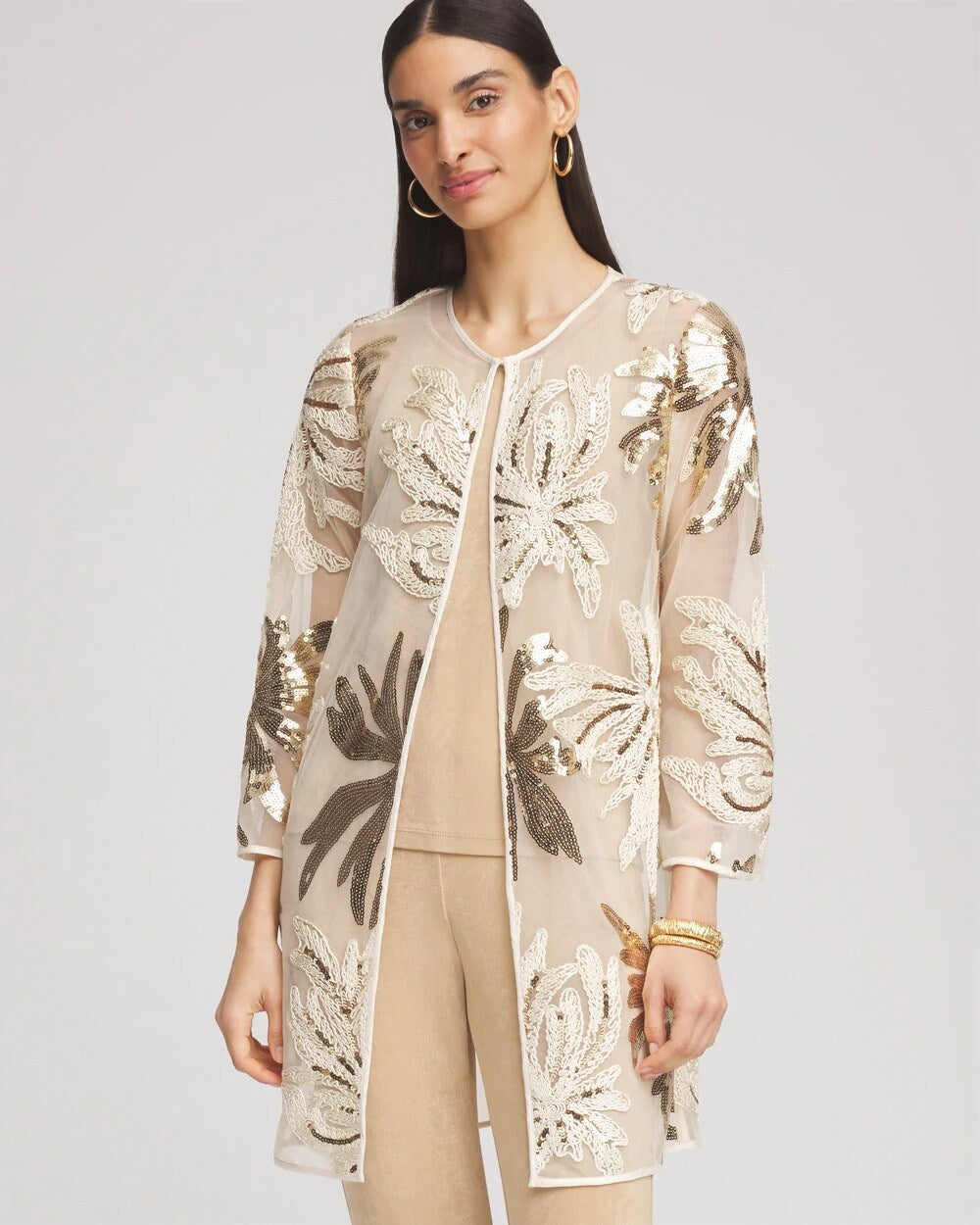 Travelers™ Collection Sequin-Mesh Jacket Modern Ecru - Chico's