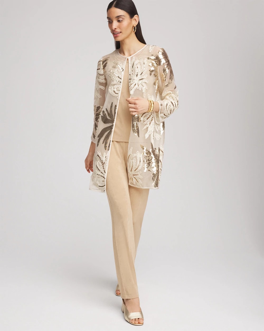 Travelers™ Collection Sequin-Mesh Jacket Modern Ecru - Chico's