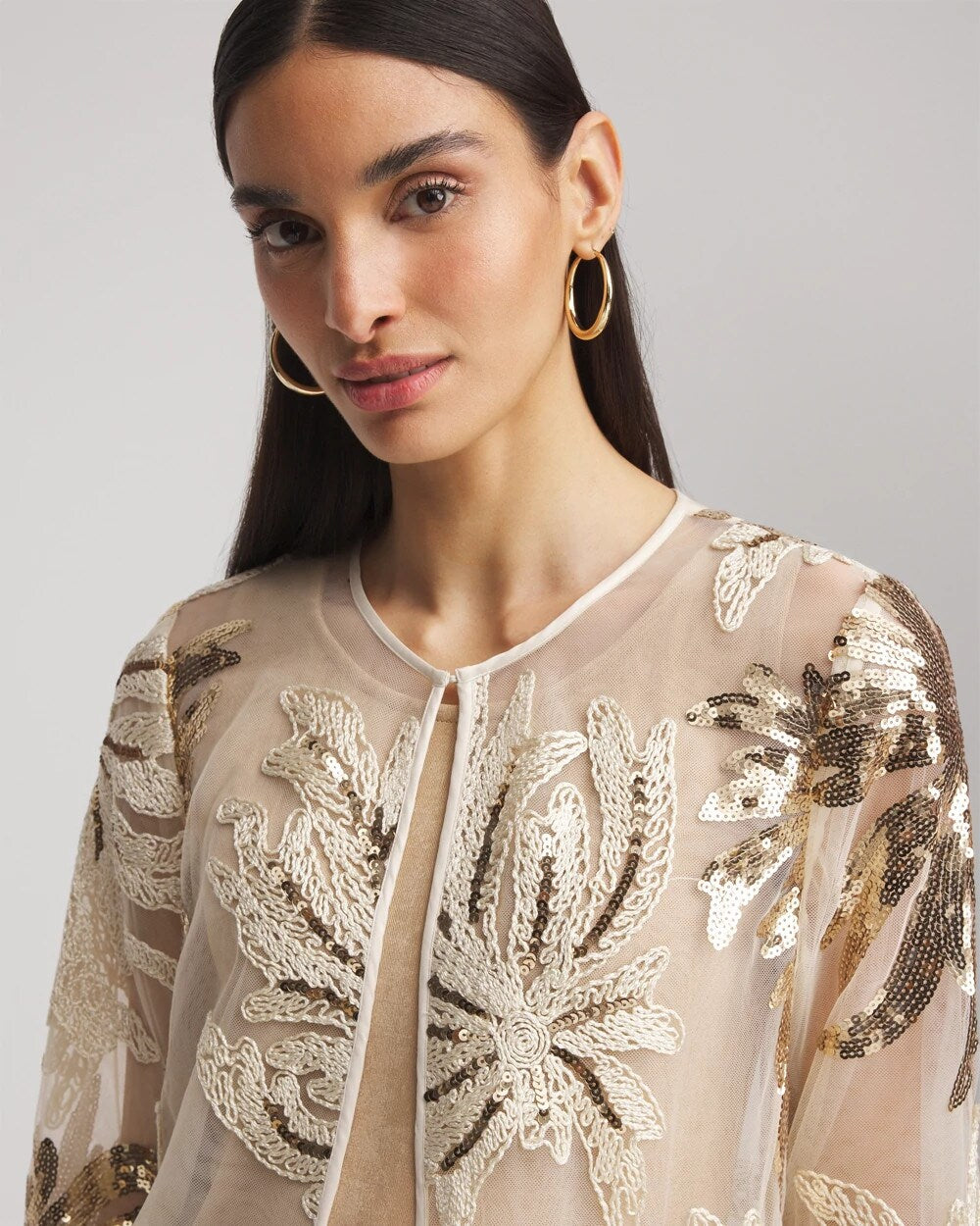 Travelers™ Collection Sequin-Mesh Jacket Modern Ecru - Chico's