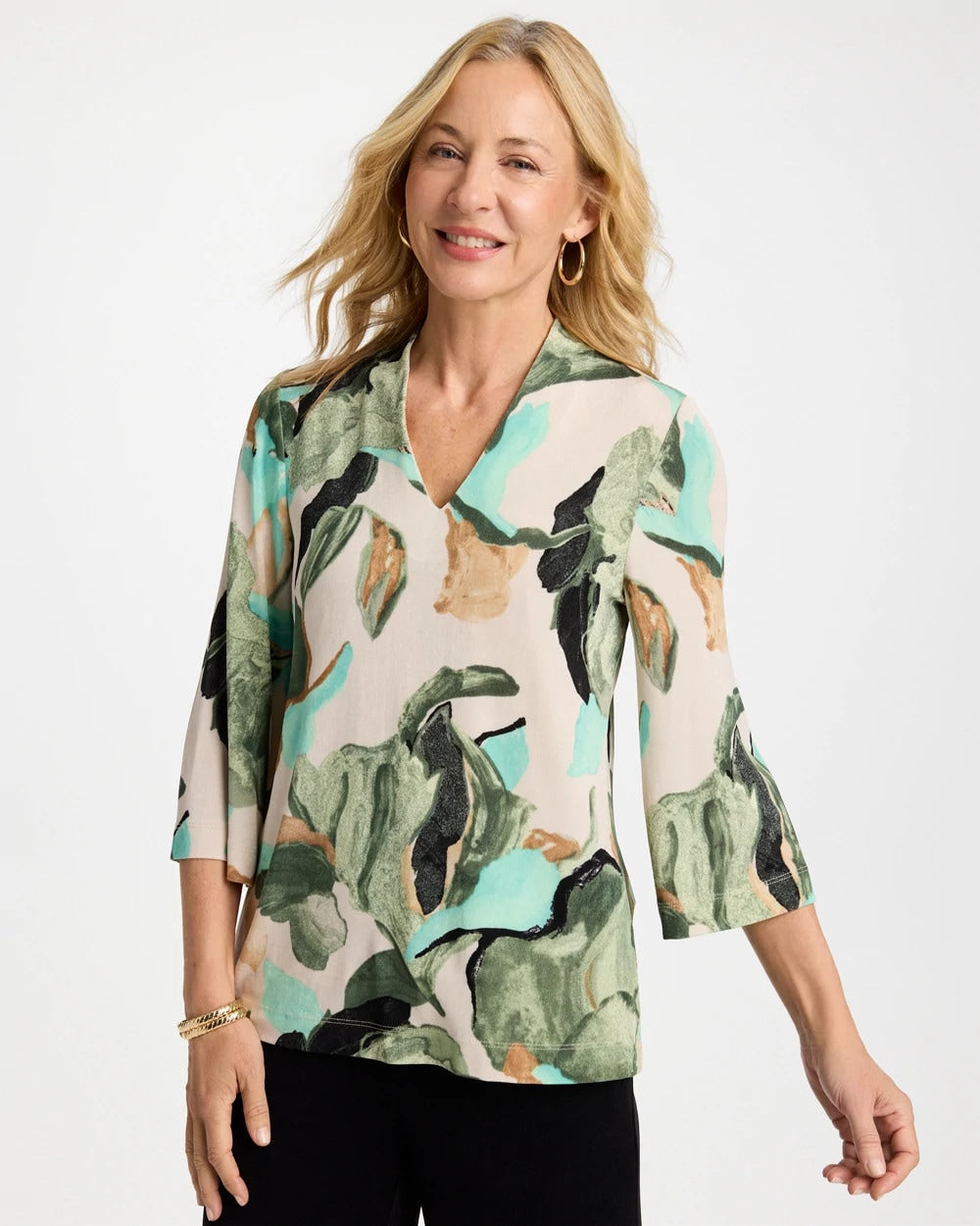 Travelers™ Bloom V-Neck Kimono Top Kelp Forest - Chico's