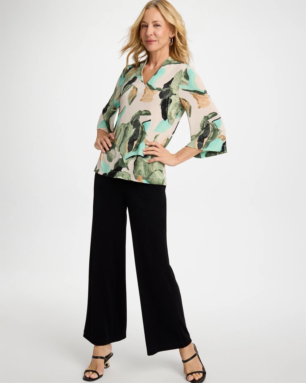 Travelers™ Bloom V-Neck Kimono Top Kelp Forest - Chico's
