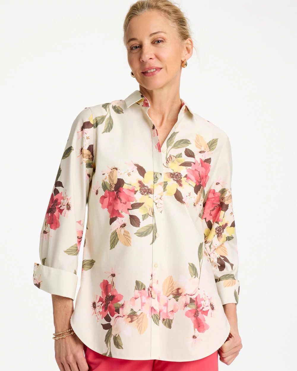 No Iron™ Printed Stretch Shirt Hot Honeysuckle - Chico's