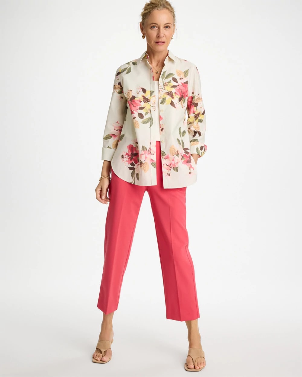No Iron™ Printed Stretch Shirt Hot Honeysuckle - Chico's